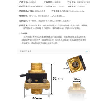 DN15 Brass High-Temp NO Baffle Switch, Double Male Threads