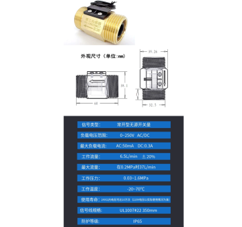SK-DN25-WCT 1寸DN25黄铜弹簧外丝水流感应信号无源开关量